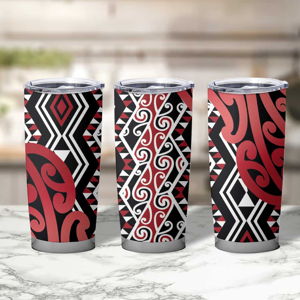 New Zealand Tumbler Cup Aotearoa Kowhaiwhai Mix Taniko Art - Red LT14 - Polynesian Pride