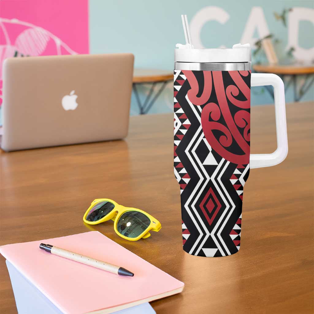 New Zealand Tumbler With Handle Aotearoa Kowhaiwhai Mix Taniko Art - Red LT14 - Polynesian Pride