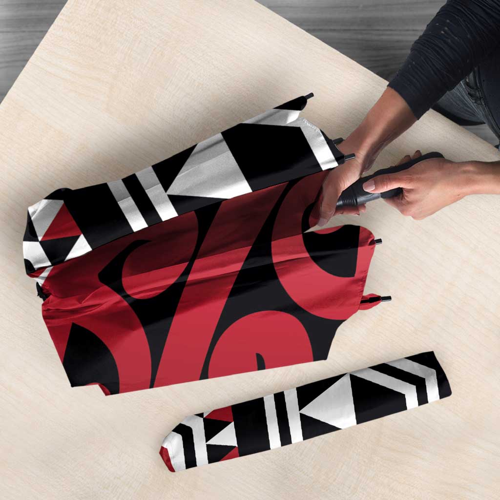New Zealand Umbrella Aotearoa Kowhaiwhai Mix Taniko Art - Red - Polynesian Pride