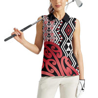 New Zealand Women Sleeveless Polo Shirt Aotearoa Kowhaiwhai Mix Taniko Art - Red LT14 - Polynesian Pride
