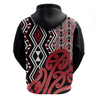 New Zealand Zip Hoodie Aotearoa Kowhaiwhai Mix Taniko Art - Red LT14 - Polynesian Pride