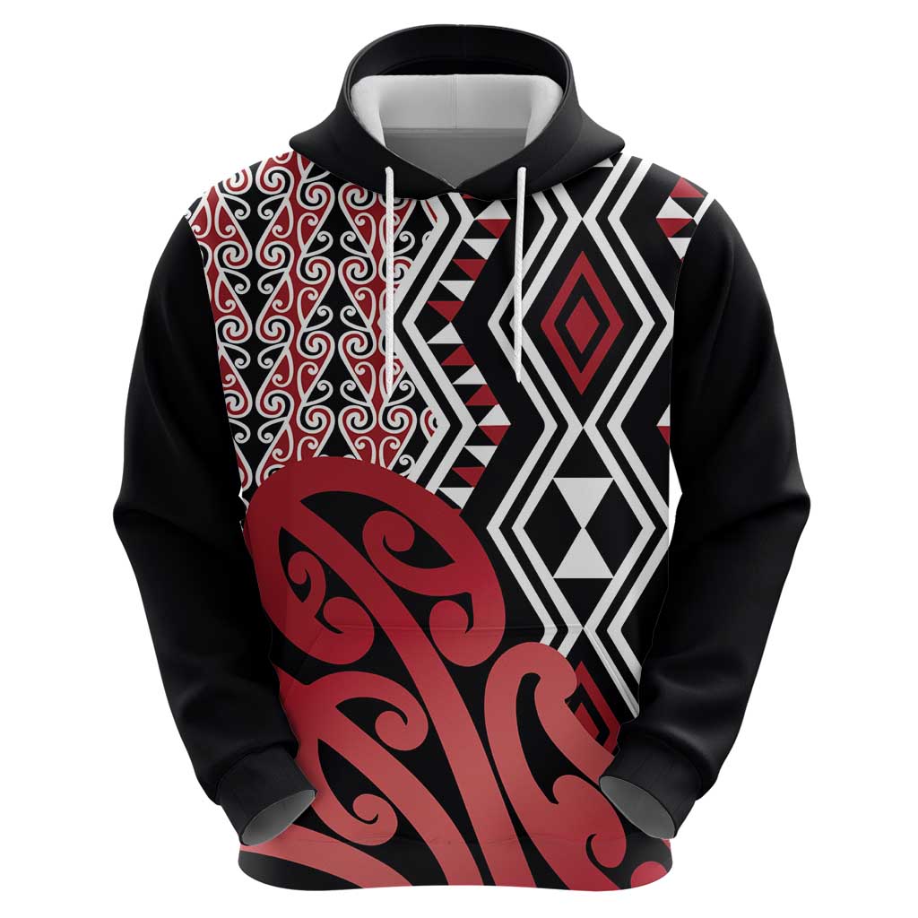New Zealand Zip Hoodie Aotearoa Kowhaiwhai Mix Taniko Art - Red LT14 - Polynesian Pride