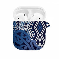 New Zealand AirPods Case Aotearoa Kowhaiwhai Mix Taniko Art - Blue - Polynesian Pride