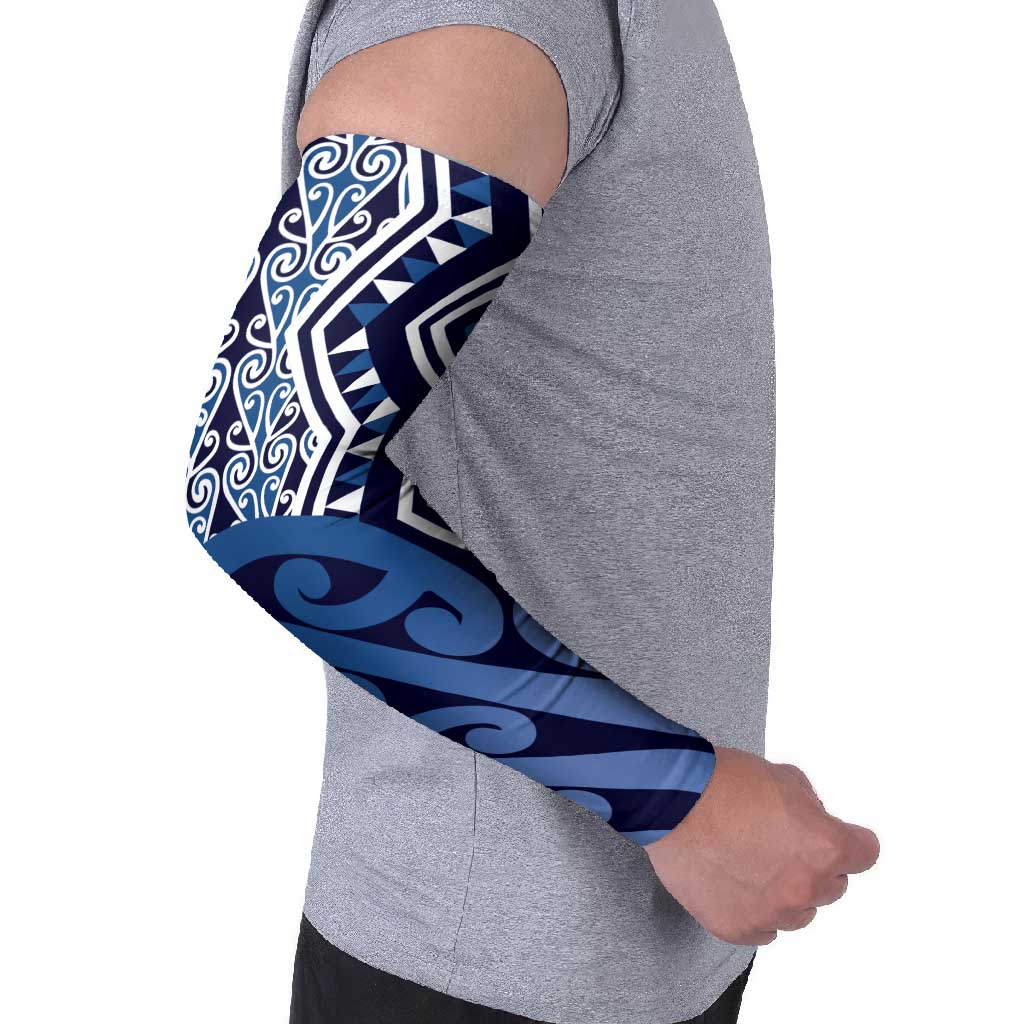 New Zealand Arm Sleeves Aotearoa Kowhaiwhai Mix Taniko Art - Blue LT14 - Polynesian Pride