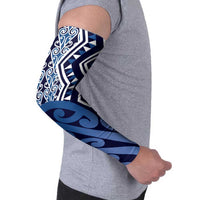 New Zealand Arm Sleeves Aotearoa Kowhaiwhai Mix Taniko Art - Blue LT14 - Polynesian Pride