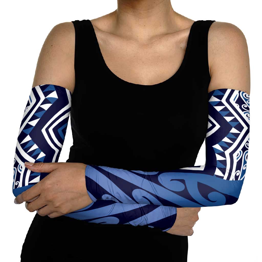 New Zealand Arm Sleeves Aotearoa Kowhaiwhai Mix Taniko Art - Blue LT14 - Polynesian Pride