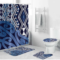 New Zealand Bathroom Set Aotearoa Kowhaiwhai Mix Taniko Art - Blue - Polynesian Pride