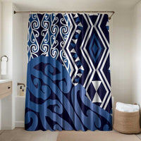 New Zealand Bathroom Set Aotearoa Kowhaiwhai Mix Taniko Art - Blue - Polynesian Pride