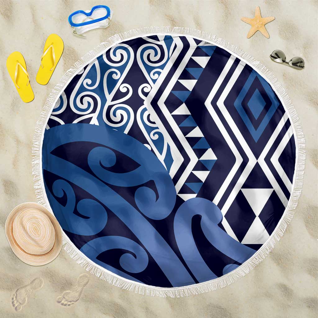 New Zealand Beach Blanket Aotearoa Kowhaiwhai Mix Taniko Art - Blue