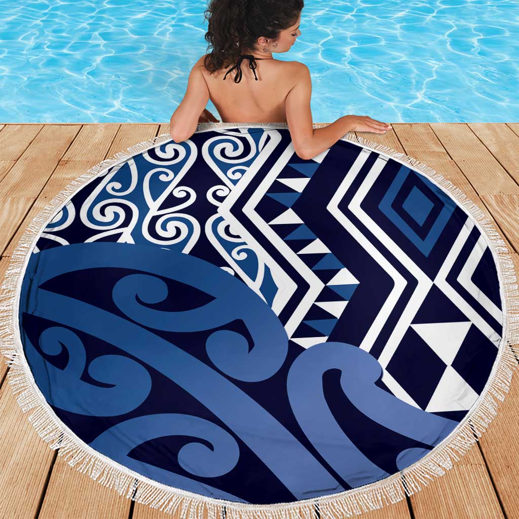New Zealand Beach Blanket Aotearoa Kowhaiwhai Mix Taniko Art - Blue