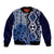 New Zealand Bomber Jacket Aotearoa Kowhaiwhai Mix Taniko Art - Blue