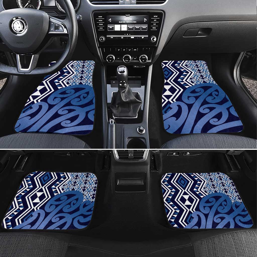 New Zealand Car Mats Aotearoa Kowhaiwhai Mix Taniko Art - Blue