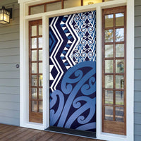 New Zealand Door Cover Aotearoa Kowhaiwhai Mix Taniko Art - Blue - Polynesian Pride