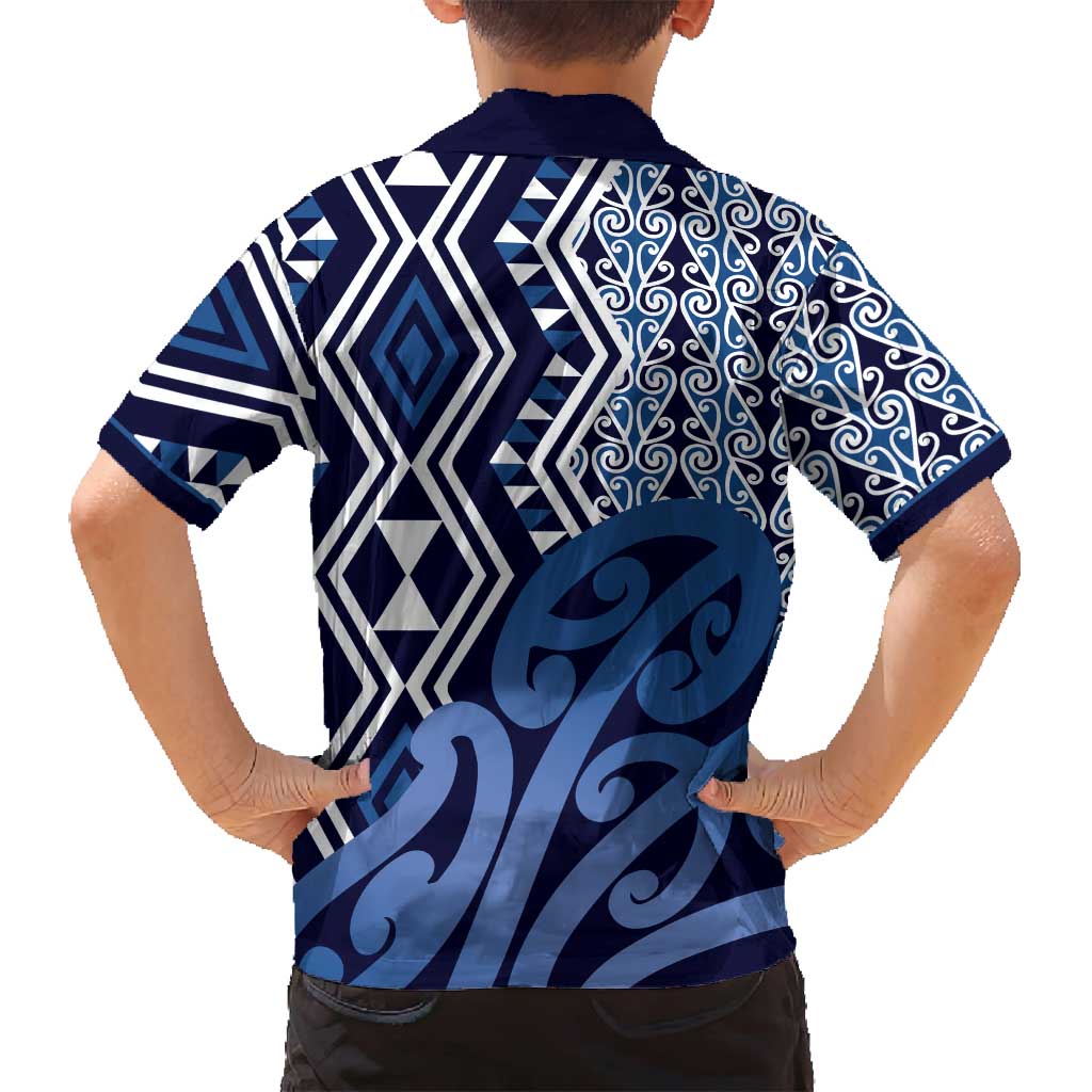New Zealand Family Matching Long Sleeve Bodycon Dress and Hawaiian Shirt Aotearoa Kowhaiwhai Mix Taniko Art - Blue LT14 - Polynesian Pride