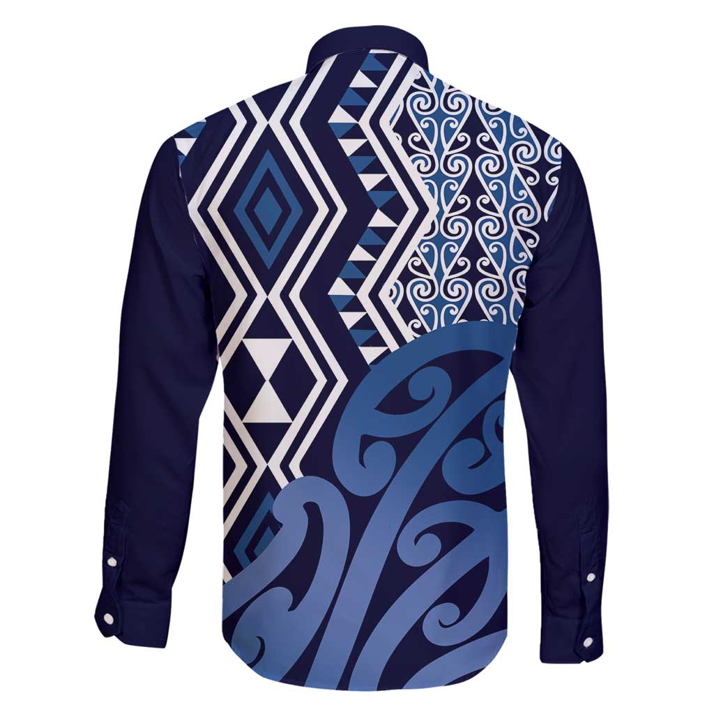 New Zealand Family Matching Long Sleeve Bodycon Dress and Hawaiian Shirt Aotearoa Kowhaiwhai Mix Taniko Art - Blue LT14 - Polynesian Pride