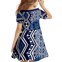 New Zealand Family Matching Off Shoulder Maxi Dress and Hawaiian Shirt Aotearoa Kowhaiwhai Mix Taniko Art - Blue LT14 - Polynesian Pride