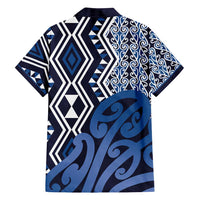 New Zealand Family Matching Off Shoulder Maxi Dress and Hawaiian Shirt Aotearoa Kowhaiwhai Mix Taniko Art - Blue LT14 - Polynesian Pride