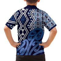 New Zealand Family Matching Short Sleeve Bodycon Dress and Hawaiian Shirt Aotearoa Kowhaiwhai Mix Taniko Art - Blue LT14 - Polynesian Pride