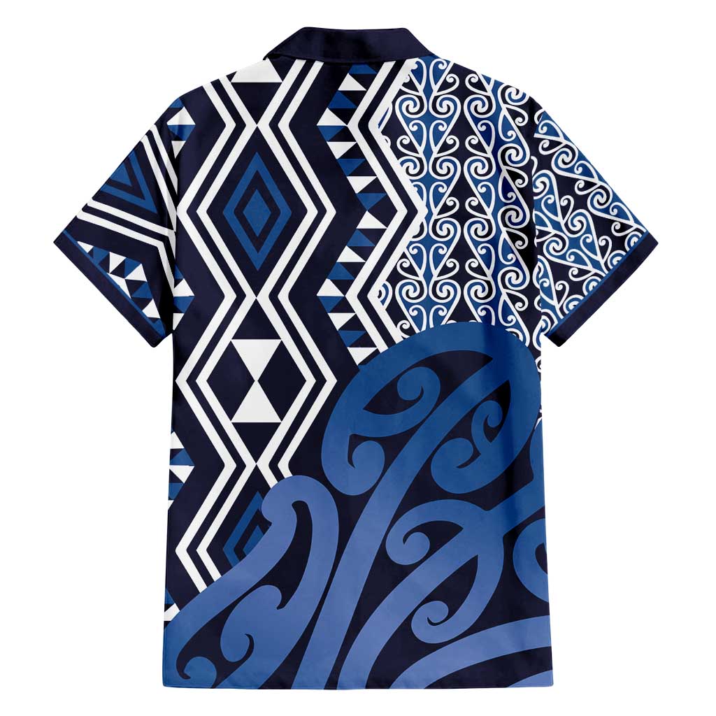 New Zealand Family Matching Tank Maxi Dress and Hawaiian Shirt Aotearoa Kowhaiwhai Mix Taniko Art - Blue LT14 - Polynesian Pride