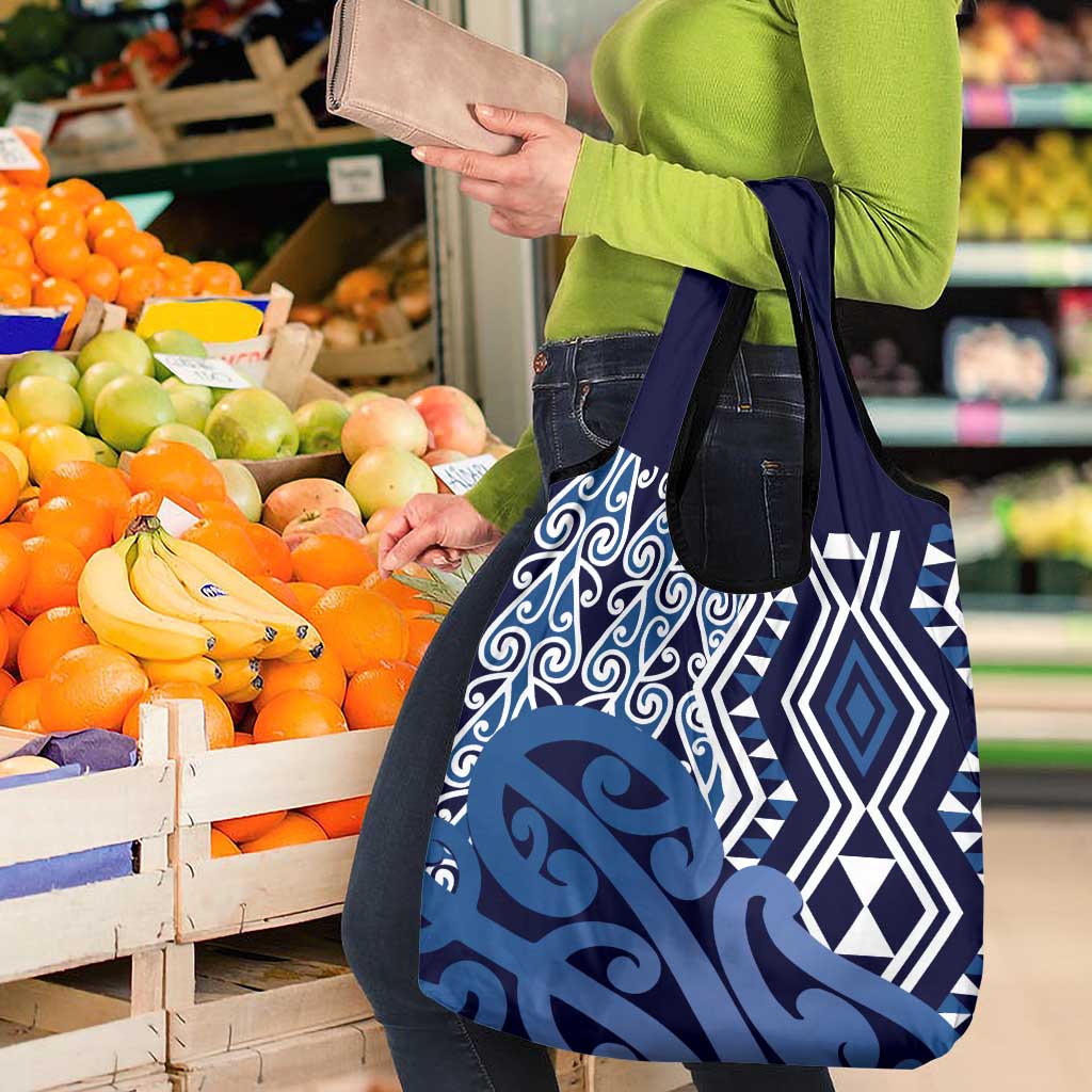 New Zealand Grocery Bag Aotearoa Kowhaiwhai Mix Taniko Art - Blue