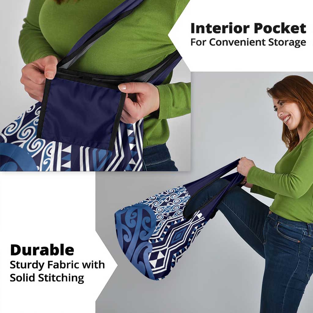 New Zealand Grocery Bag Aotearoa Kowhaiwhai Mix Taniko Art - Blue