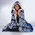 New Zealand Hooded Blanket Aotearoa Kowhaiwhai Mix Taniko Art - Blue