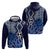 New Zealand Hoodie Aotearoa Kowhaiwhai Mix Taniko Art - Blue