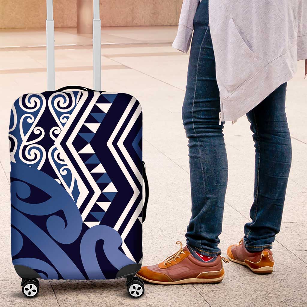 New Zealand Luggage Cover Aotearoa Kowhaiwhai Mix Taniko Art - Blue