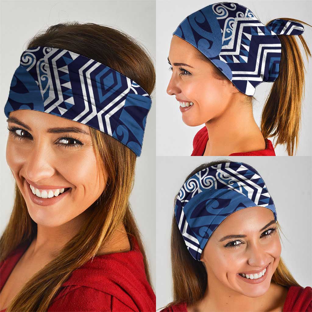 New Zealand Neck Gaiter Aotearoa Kowhaiwhai Mix Taniko Art - Blue LT14 - Polynesian Pride