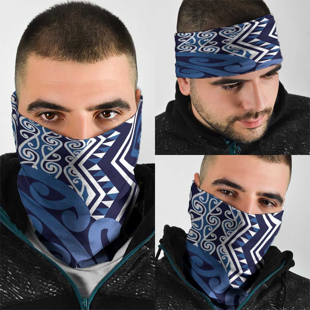New Zealand Neck Gaiter Aotearoa Kowhaiwhai Mix Taniko Art - Blue LT14 - Polynesian Pride