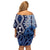 New Zealand Off Shoulder Short Dress Aotearoa Kowhaiwhai Mix Taniko Art - Blue