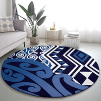 New Zealand Round Carpet Aotearoa Kowhaiwhai Mix Taniko Art - Blue