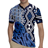 New Zealand Rugby Jersey Aotearoa Kowhaiwhai Mix Taniko Art - Blue LT14 - Polynesian Pride
