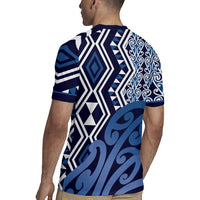 New Zealand Rugby Jersey Aotearoa Kowhaiwhai Mix Taniko Art - Blue LT14 - Polynesian Pride