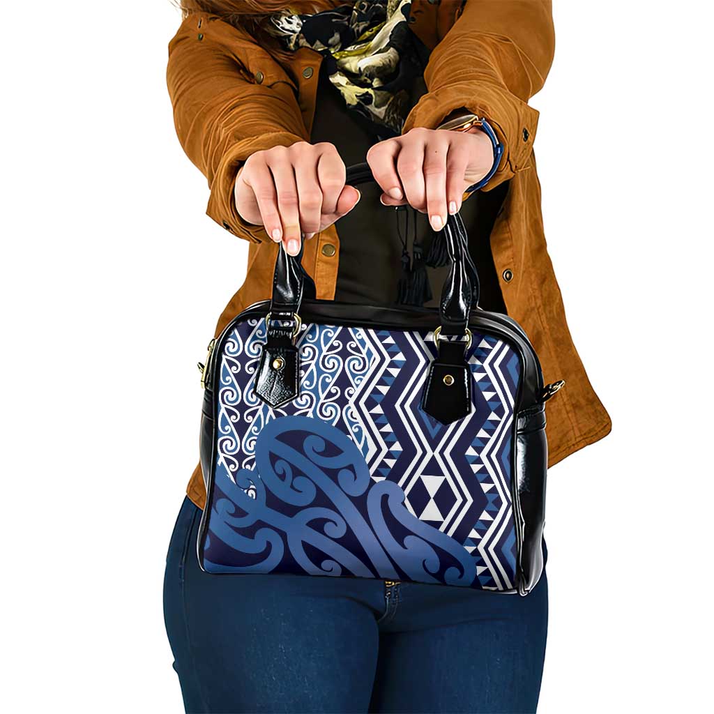 New Zealand Shoulder Handbag Aotearoa Kowhaiwhai Mix Taniko Art - Blue