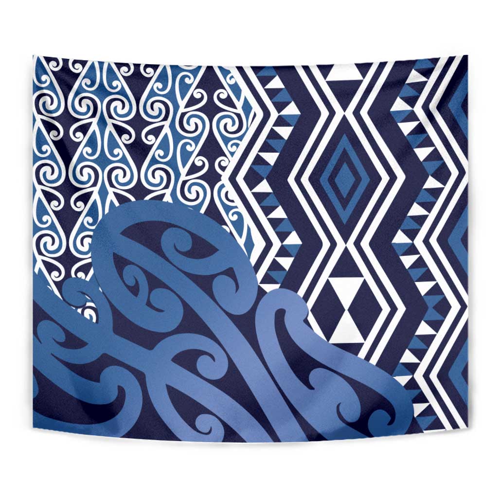 New Zealand Tapestry Aotearoa Kowhaiwhai Mix Taniko Art - Blue