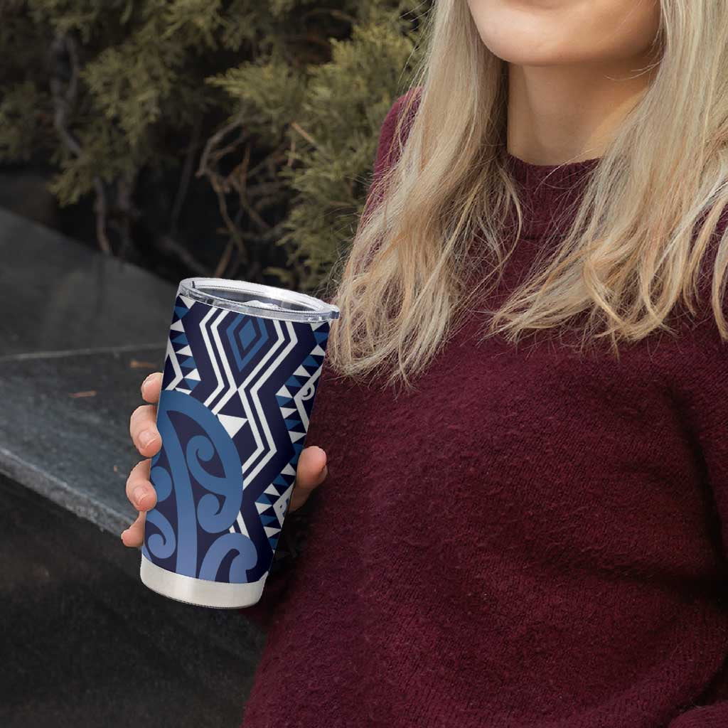 New Zealand Tumbler Cup Aotearoa Kowhaiwhai Mix Taniko Art - Blue LT14 - Polynesian Pride