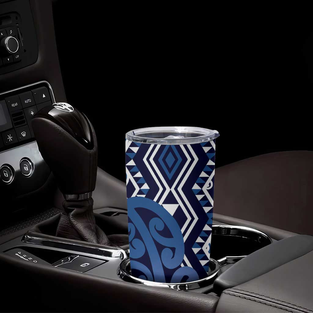 New Zealand Tumbler Cup Aotearoa Kowhaiwhai Mix Taniko Art - Blue LT14 - Polynesian Pride