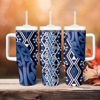 New Zealand Tumbler With Handle Aotearoa Kowhaiwhai Mix Taniko Art - Blue LT14 - Polynesian Pride