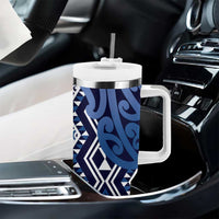 New Zealand Tumbler With Handle Aotearoa Kowhaiwhai Mix Taniko Art - Blue LT14 - Polynesian Pride