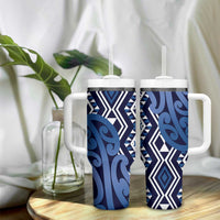 New Zealand Tumbler With Handle Aotearoa Kowhaiwhai Mix Taniko Art - Blue LT14 - Polynesian Pride