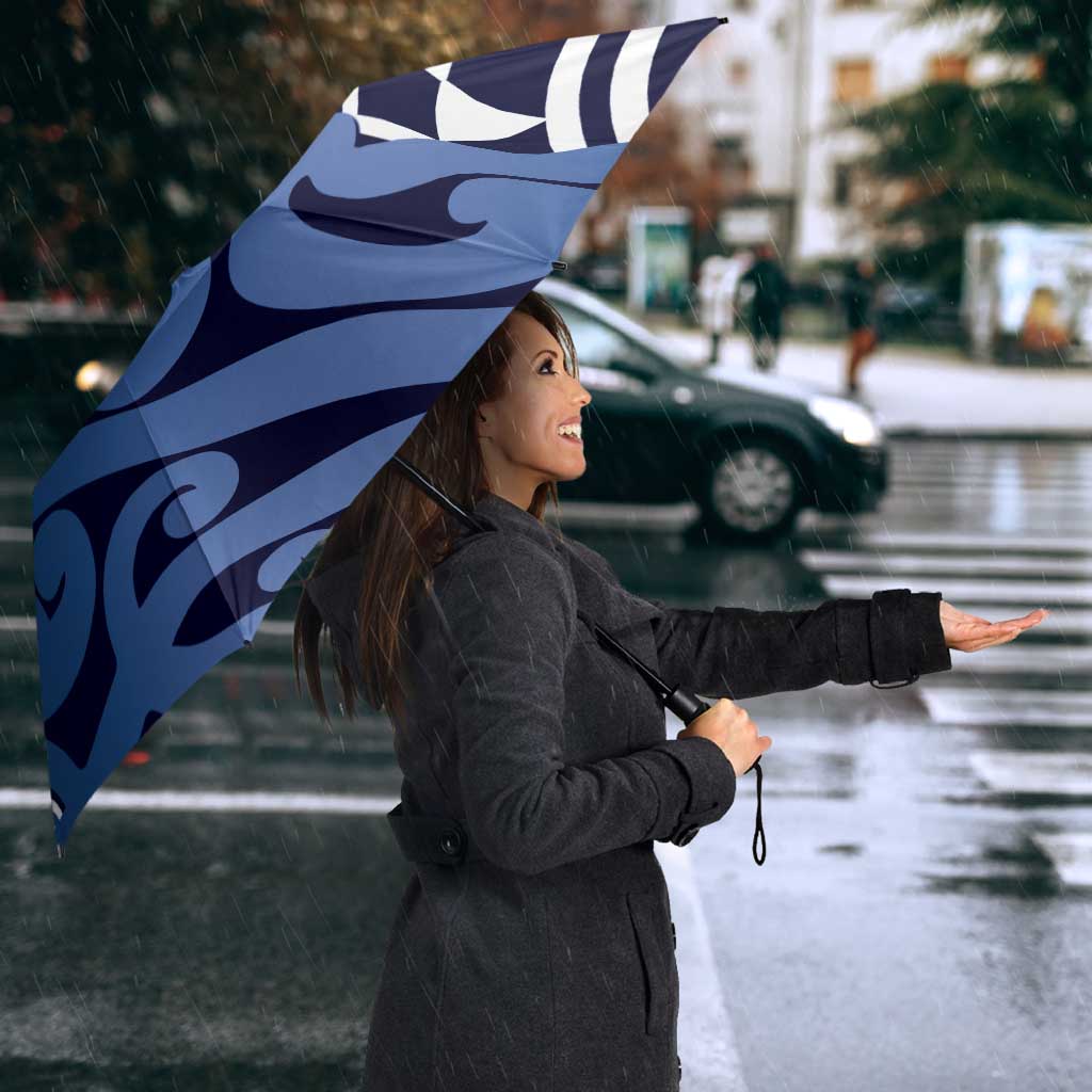 New Zealand Umbrella Aotearoa Kowhaiwhai Mix Taniko Art - Blue - Polynesian Pride