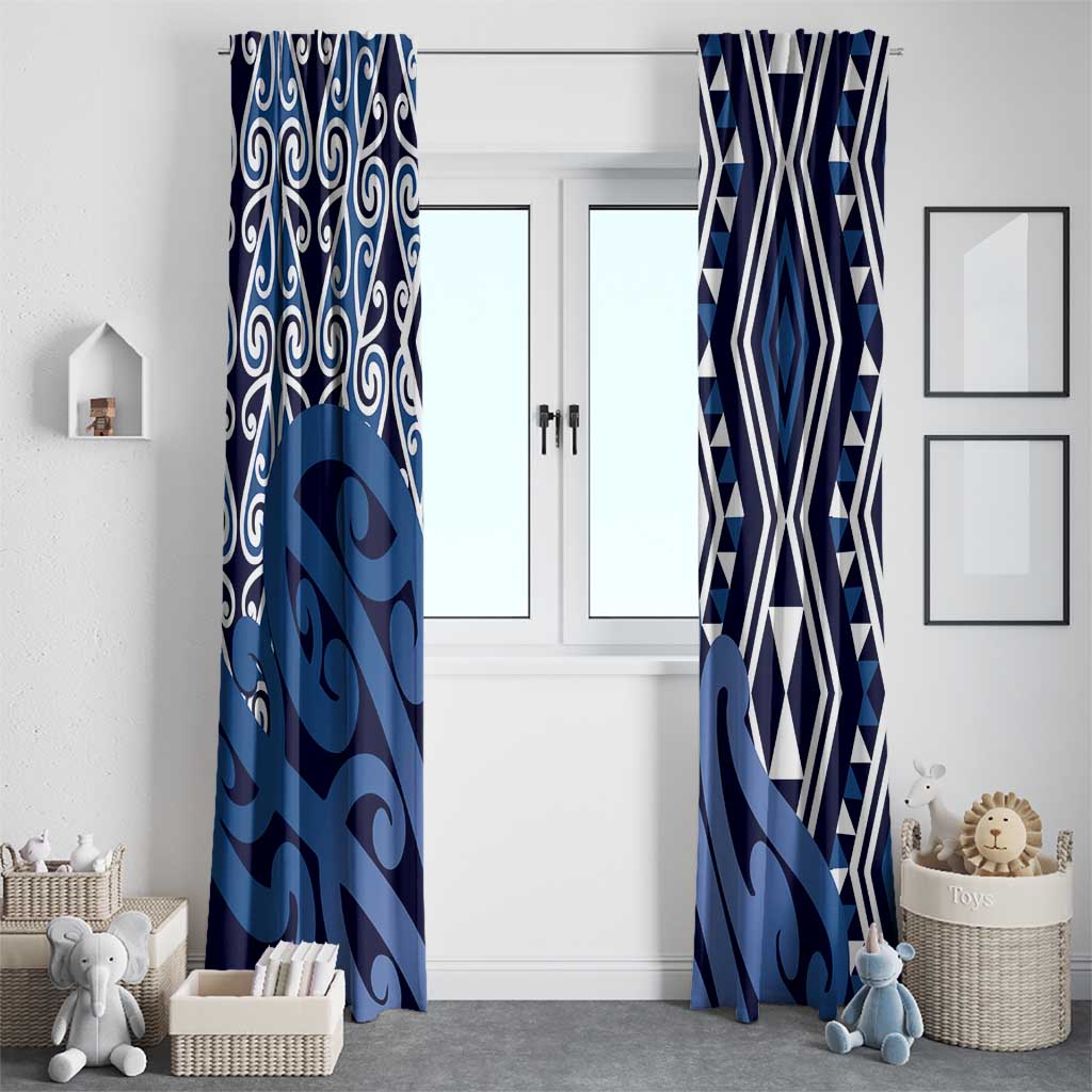New Zealand Window Curtain Aotearoa Kowhaiwhai Mix Taniko Art - Blue