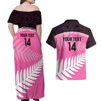 Custom New Zealand Aotearoa Cricket Couples Matching Off Shoulder Maxi Dress and Hawaiian Shirt Go White Silver Fern LT14 - Polynesian Pride