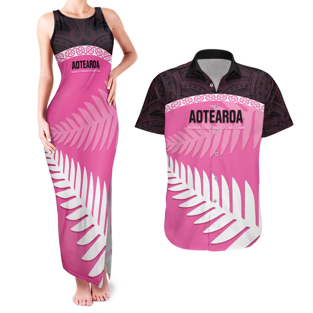 Custom New Zealand Aotearoa Cricket Couples Matching Tank Maxi Dress and Hawaiian Shirt Go White Silver Fern