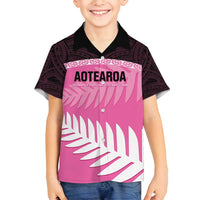 Custom New Zealand Aotearoa Cricket Family Matching Long Sleeve Bodycon Dress and Hawaiian Shirt Go White Silver Fern LT14 Son's Shirt Pink - Polynesian Pride