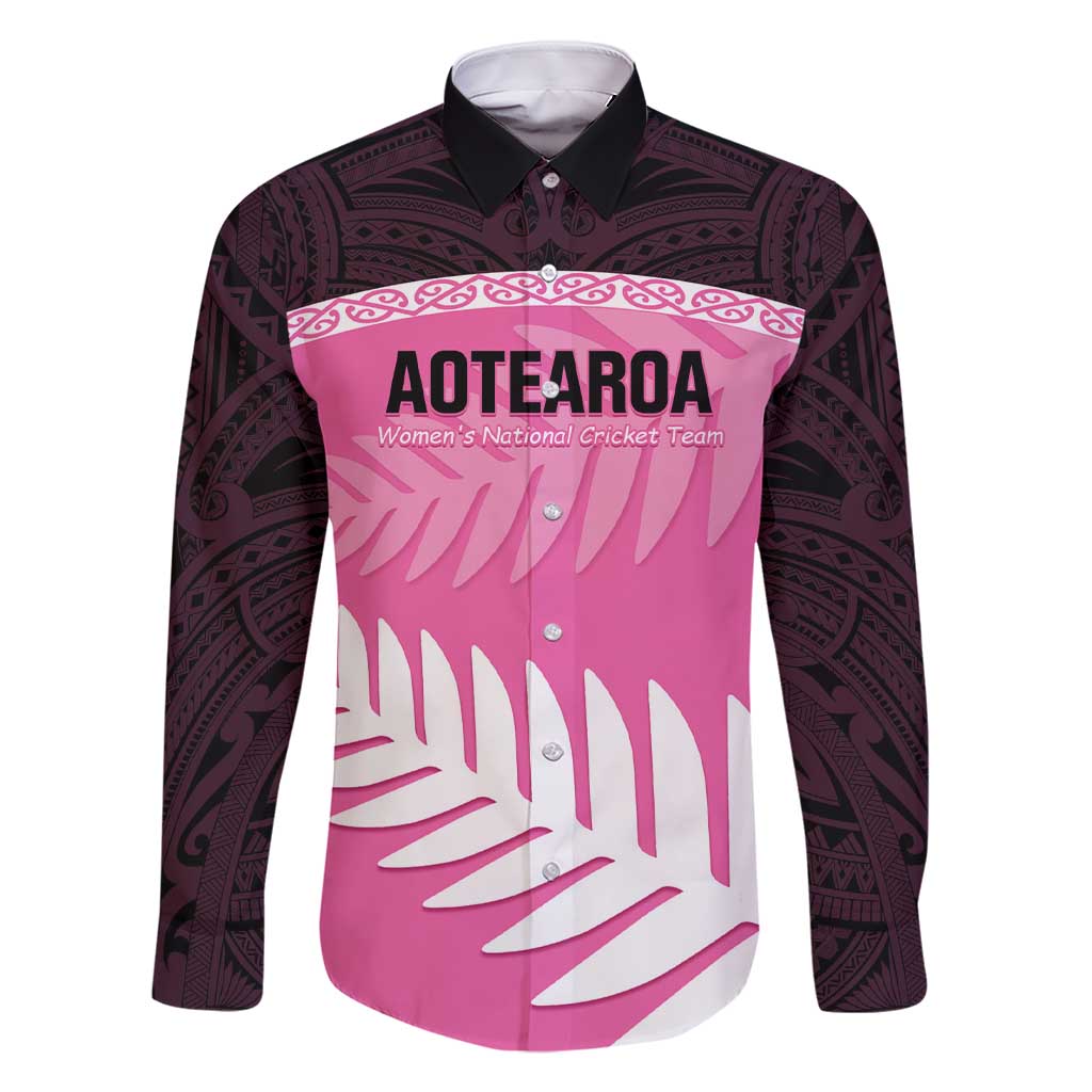 Custom New Zealand Aotearoa Cricket Family Matching Short Sleeve Bodycon Dress and Hawaiian Shirt Go White Silver Fern LT14 Dad's Shirt - Long Sleeve Pink - Polynesian Pride