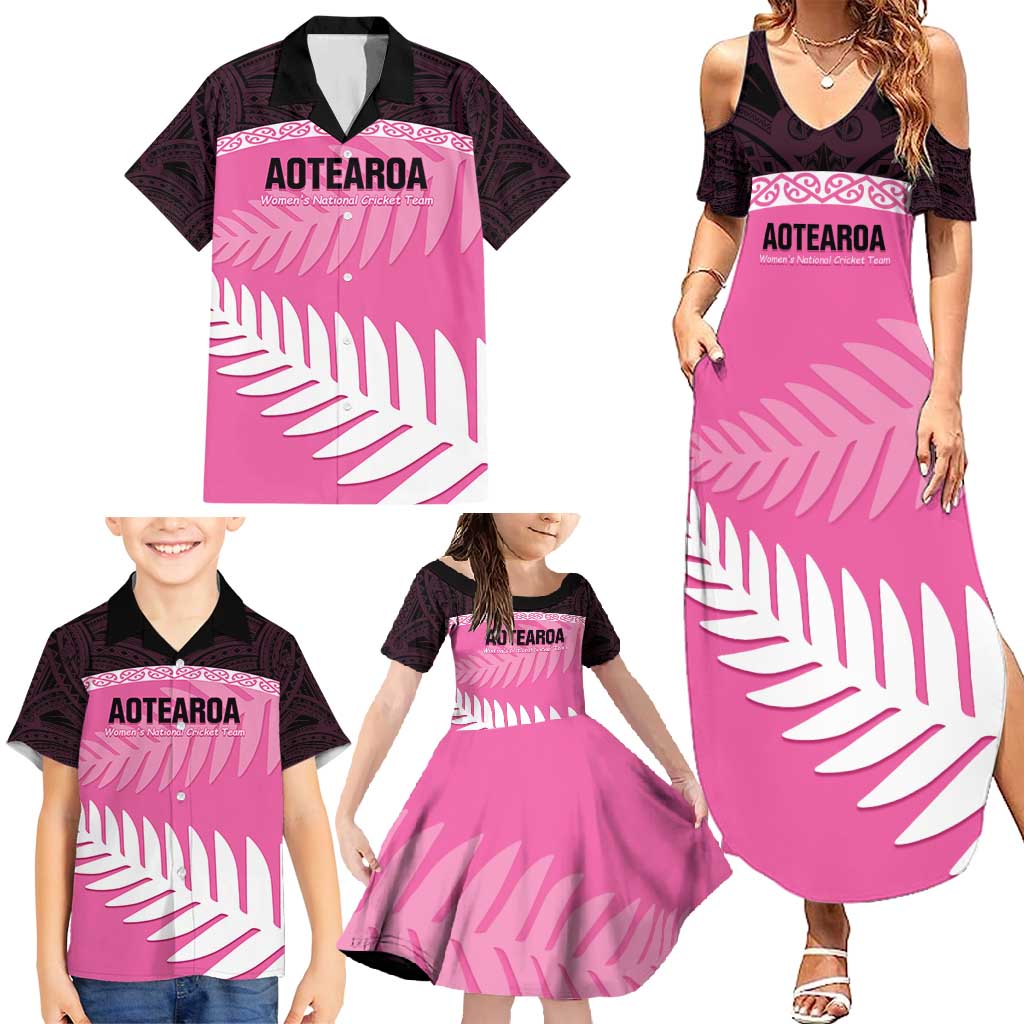 Custom New Zealand Aotearoa Cricket Family Matching Summer Maxi Dress and Hawaiian Shirt Go White Silver Fern