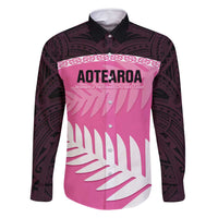 Custom New Zealand Aotearoa Cricket Family Matching Summer Maxi Dress and Hawaiian Shirt Go White Silver Fern LT14 Dad's Shirt - Long Sleeve Pink - Polynesian Pride