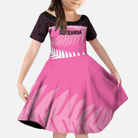 Custom New Zealand Aotearoa Cricket Family Matching Tank Maxi Dress and Hawaiian Shirt Go White Silver Fern LT14 Daughter's Dress Pink - Polynesian Pride